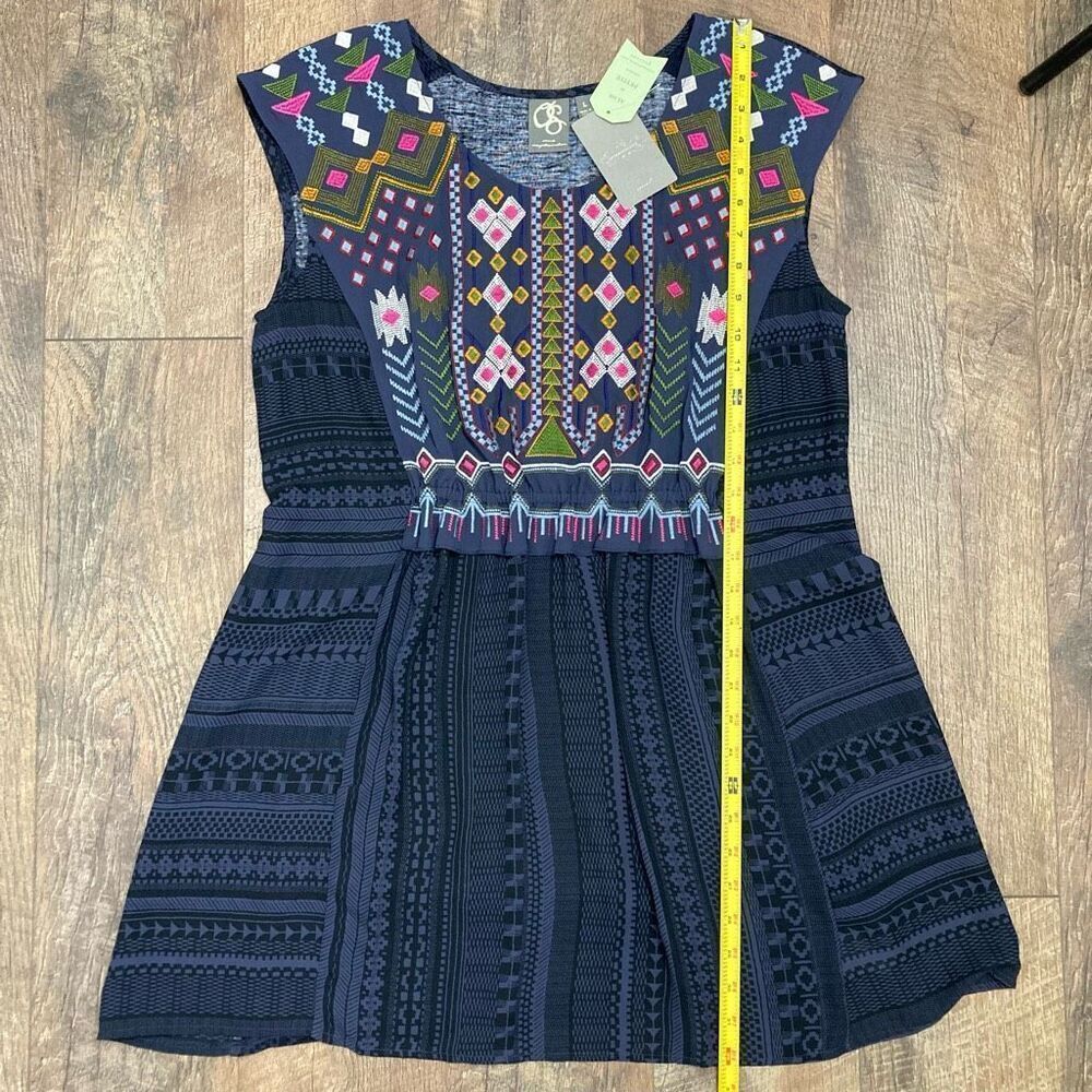 Anthropologie One September Barranco Embroidered Tunic Navy Boho Geo Cottage - L - Picture 8 of 9